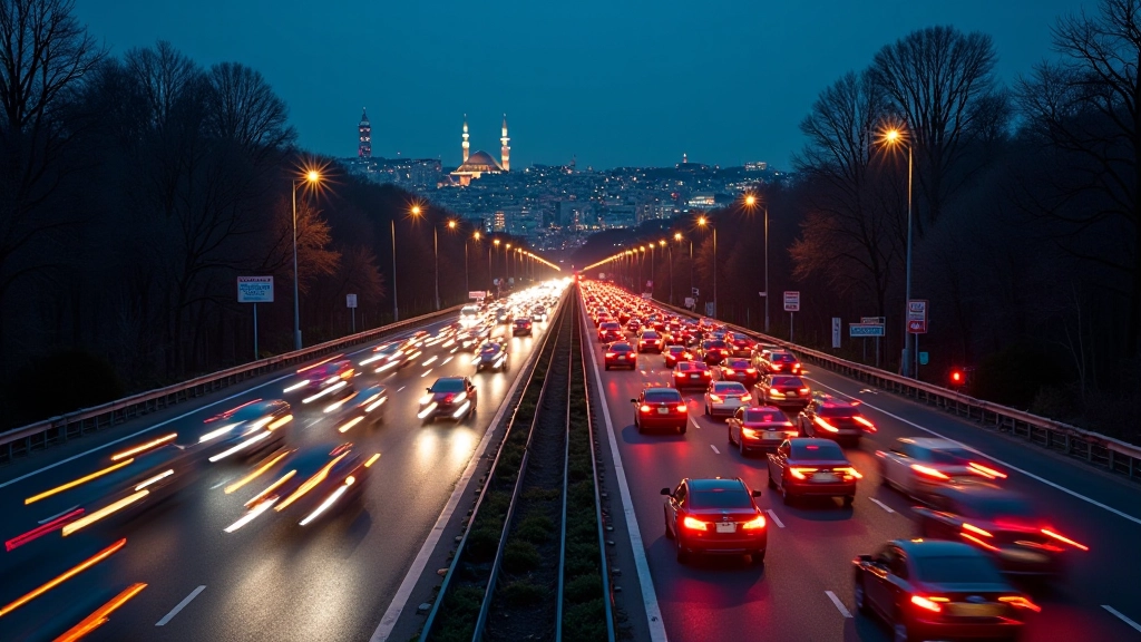 İstanbul'da gece trafik ve şehir ışıkları