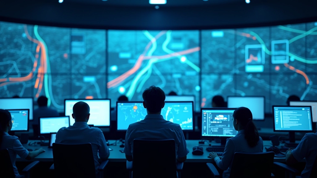 Akıllı trafik sinyal sistemi kontrol merkezi ekranları ve yazılım arayüzü